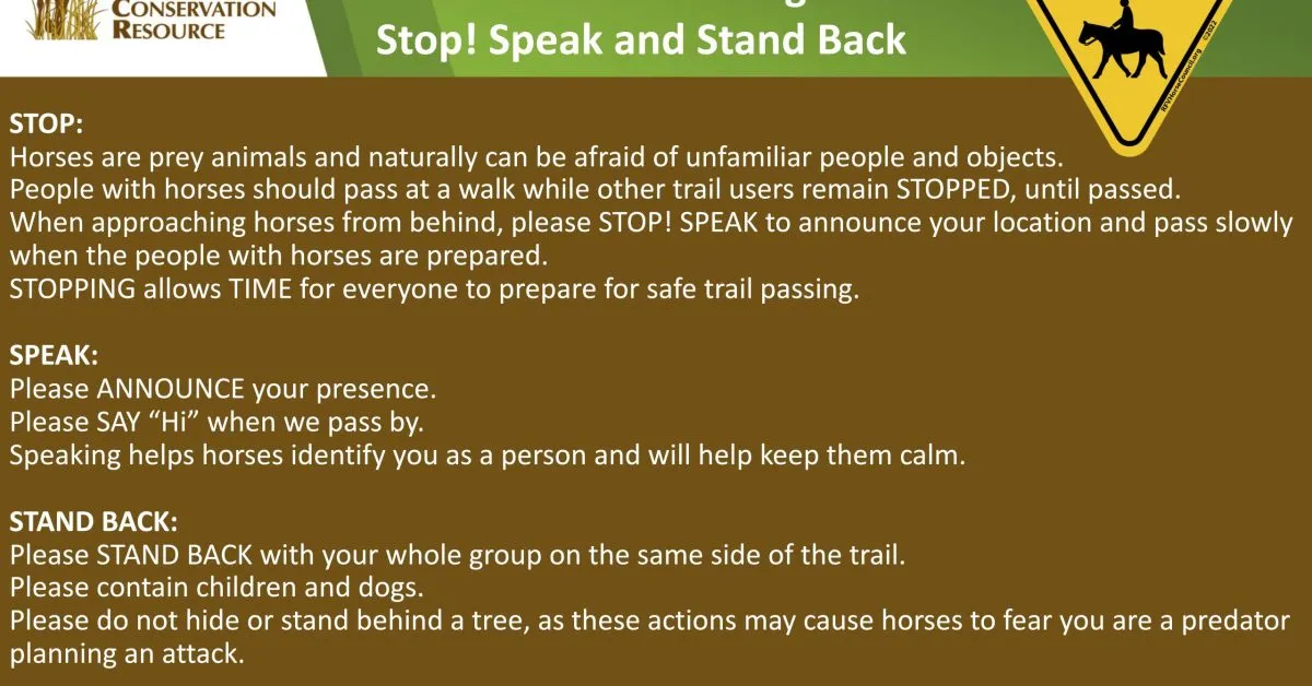 Trails Safe Passing Plan: Stop! Speak and Stand Back : ELCR – Equine ...